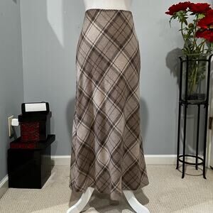 NEW Willi Smith Italian Wool Plaid Checkered Two Tone Longline Maxi Skirt 6 NWOT
